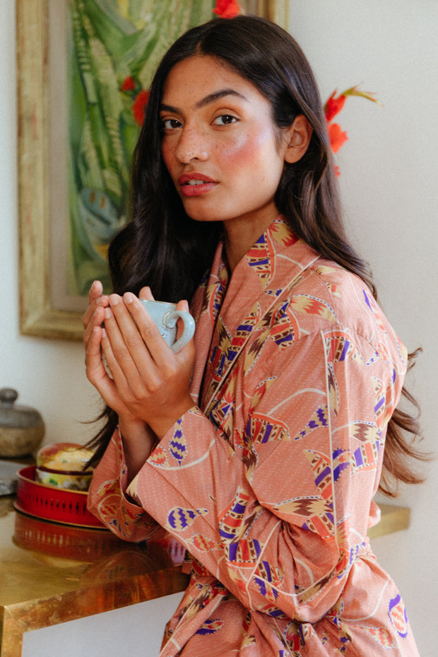 THE ROBE - TRIBAL FLOWER PINK - 100% ORGANIC COTTON VOILE