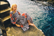 RESORT LONG SLEEVE COTTON DRESS - GINGHAM POPPY - 100% COTTON POPLIN