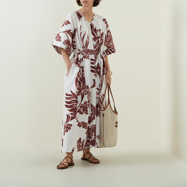 RESORT MAXI - JARDIN BURNT RED - 100% ORGANIC COTTON POPLIN
