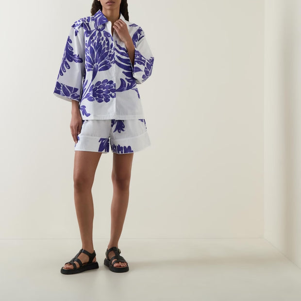 RESORT SHIRT - JARDIN BLUE - 100% ORGANIC COTTON POPLIN