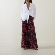 RESORT WIDE LEG TROUSERS - BAMBOO RUST ON BLACK - 100% COTTON POPLIN