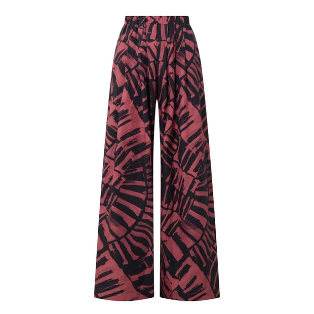 RESORT WIDE LEG TROUSERS - BAMBOO RUST ON BLACK - 100% COTTON POPLIN