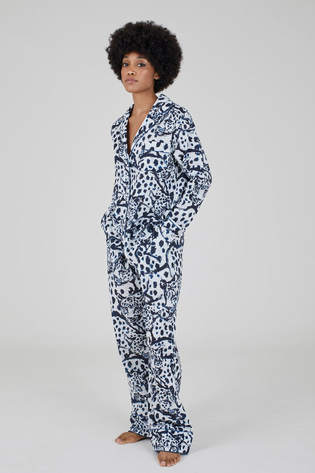 THE LONG SET - LEOPARD ON WHITE - 100% ORGANIC COTTON VOILE